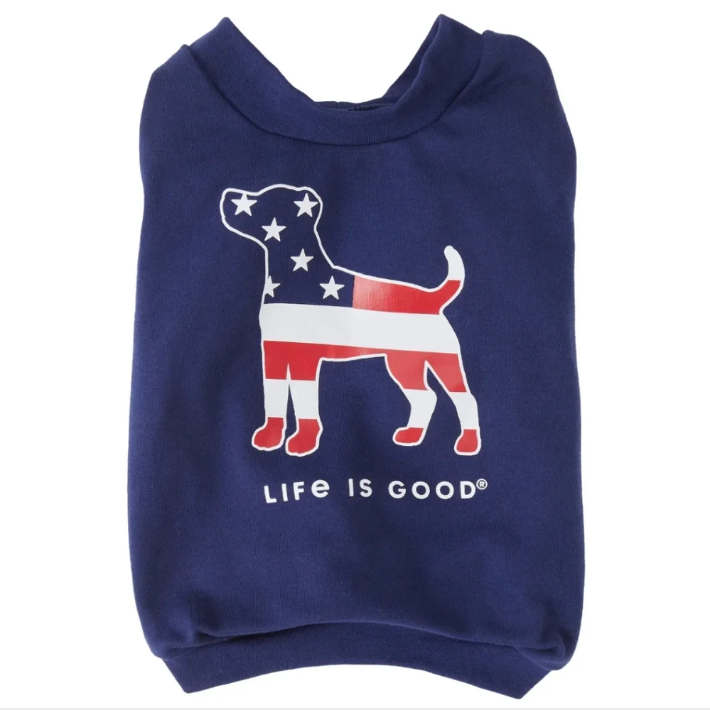 Americana Patriotic Dog T-shirt BLUE, RED & WHITE Life Is Good - SMALL BNWT SO